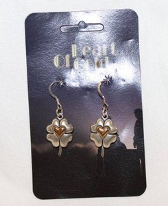 lot 443 image: 14K yellow gold and sterling silver two tone Heart Of Gold French ear wire dangle earrings by Waldrek Jewelers. Drop about 1.5L. Marked 925 14K WJ. On original retail card.