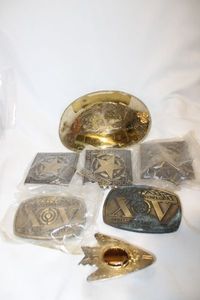 lot 471 image: (7) Belt buckles. Includes a Tigers Eye buckle, Atlanta United States Shooting Team, US Shooting Team Excellence 1993 and more (Bid is times the quantity)