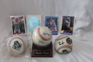 lot 84 image: Nolan RyanRangers Baseball Lot Baseballs and Trading Cards including Gold Card
