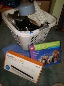 lot 215 image: Neat Receipts Mobile Scanner, Ribbon Art Kit, Misc. Kitchen Items and Smart Watch