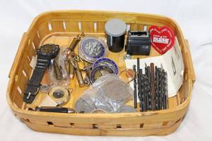 lot 508 image: Misc. Lot Drill Bits, Ammo Keychains and Lighter, Coins, Watches