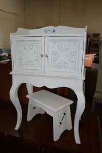lot 90 image: Painted Wood Stand, Cabinet and Foot Stool Set