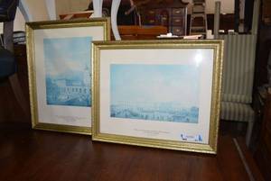lot 93 image: Pair of Framed Wall Prints  Royal Palace of Madrid and Royal Monastery of San Lorenzo