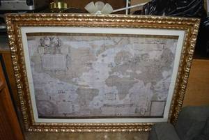 lot 4 image: Large Framed Print of World Map, 52 x 45 Frame
