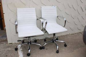 lot 232 image: Two Desk Chairs, Chrome Frame and White Upholstery