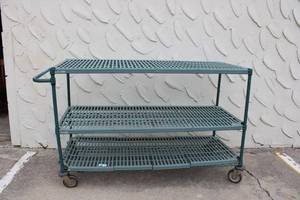 lot 142 image: 3-Tier Rolling Metro Cart, One wheel needs adjusted