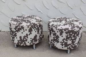 lot 138 image: 2 Round Turnstone Ottomans, Modern Pattern