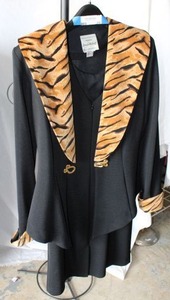 lot 25 image: Womens Clothes Joseph Ribkoff Dress and Jacket, Black with Animal Print Accents on Jacket, Size 10