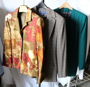 lot 166 image: Linda Allard Ellen Tracy Reversible Top and Jacket Size 8 (Fall Colors), Anne Klein II Jacket size 10, Francess & Rita Emerald Green Jacket Size 10