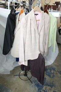 lot 159 image: Womens Clothes Antonio Melani Jacket Size 10, Antonio Melani Jacket Size 6, Antonio Melani Light Green Jacket Size 8, Antonio Melani Pink Stripe Jacket Size 8, Ann Taylor Jacket Size 10, and Bicci Florine Wachter Jacket and Pant Size 10