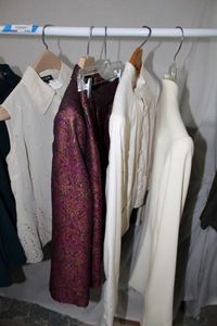 lot 114 image: Womens Clothes Dana Buchman Jacket Size 10, Gianni Bini Striped Jacket Size 12, Evan-Picone Skirt and Jacket size 8, and ICB Sleeveless Top Size 10