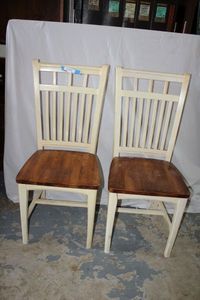 lot 119 image: 2 Solid Wood Kitchen Chairs, Stamped Made in Thailand