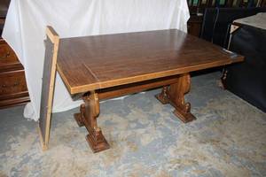 lot 127 image: Wooden Two Pedestal Dining Table with One Leaf