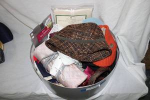 lot 31 image: Collection of Scarfs (Some are Silk), Hats, Heating Pad and Gloves