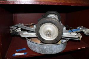 lot 136 image: Misc. Hardware, Screws, Window Cranks and Dolley Wheels