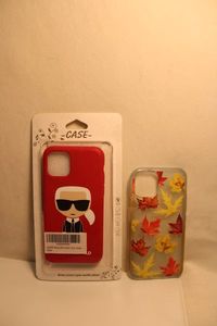 lot 389 image: (2) Apple iPhone cases for iPhone 11Pro. Includes Karl Lagerfeld Paris silicone full body from Nordstrom and a Lovecase Maple Leaf motif