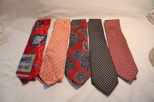lot 330 image: (5) 100% silk Ties. Includes (1) Salvatore (Ferragamo diffusion line), (2) Givenchy, (1) Karl Lagerfeld and (1) Faberge branded Ties