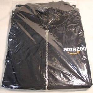 lot 353 image: Amazon logo nylon jacket by Charles River Apparel, Side pockets w snaps. Size womens Large, black