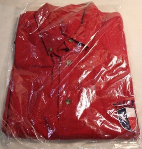 lot 350 image: Mens Red Long-sleeve Button-down Shirt with Texas Flag emblem Logo. Size Large (L)