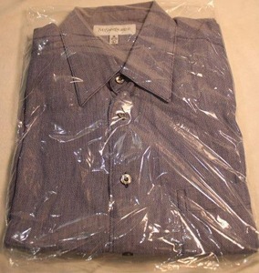 lot 351 image: Yves Saint Laurent Grey Mens LS Dress Shirt 16-3233 Has YSL logo branded buttons.