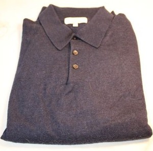 lot 356 image: Turnbury 100% extra fine Merino wool pullover collared sweater with ribbed cuffs, Navy Blue. Size XL