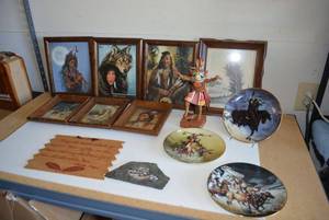 lot 115 image: Native American Items Souvenir Plates, Wall Art anf Figurine
