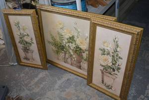 lot 52 image: 3-Piece Wall Art Signed Barbara Mock, White roses Design