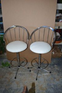 lot 44 image: Chrome Rounded Bar Height Chairs, 2 Total