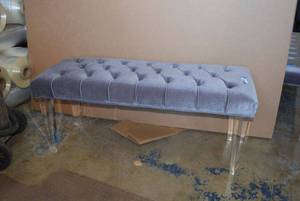 lot 283 image: Velvet Button-Tufted Bench with Clear Legs, Matches Lot 45