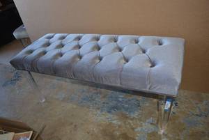 lot 45 image: Velvet Button-Tufted Bench with Clear Legs, Matches Lot 283