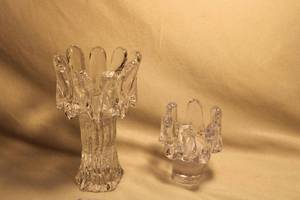 lot 343 image: Mid century Kosta Boda Sun flower ice tea light votive candle (1960s) 7H and an Eneryda Glasbruk sunflower candle holder by Goran Warff, Sweden 1960s Solid base 4H