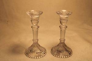 lot 307 image: (2) Towle Full lead crystal candlestick pair w orig stickers. Made in Austria. 5.5H