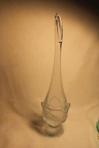 lot 318 image: Viking glass EPIC LEAF stretch thrown vase. Clear with frosted base in CABBAGE ROSE. Hand made. Circa 19601970s 13H