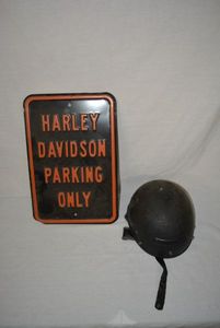 lot 287 image: Harley Davidson Parking Sign and Helmet
