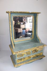 lot 294 image: Painted Vanity Cabinet with Mirror Distressed Finish 24.5Tall x 9Deep