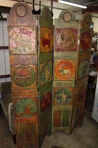 lot 8 image: Wooden ScreenRoom Divider with Zodiac Symbols