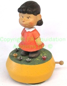 lot 127 image: Vintage 1972 Peanuts Lucy, Anri wood music box made in Italy