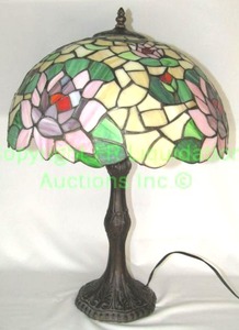 lot 44 image: Tiffany style rose pattern stained glass table lamp
