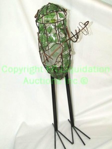 lot 35 image: Unique stained glass frog playing a guitar candle holder, approx. 20 tall