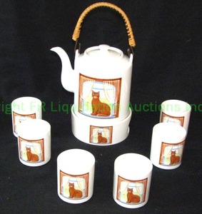 lot 294 image: Cat theme porcelain tea serving set