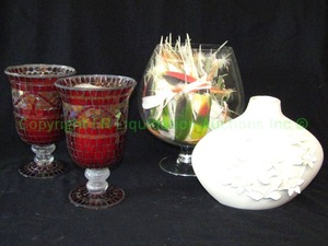 lot 38 image: Elegance floral vase and home decor including compote full of bird feathers, two candle holders