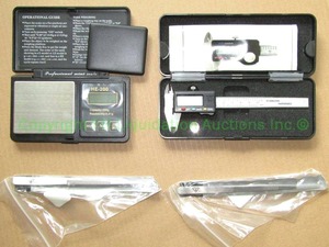 lot 66 image: Precision jewelers tools including mini scale HE-200, digital dial caliper, and more as shown