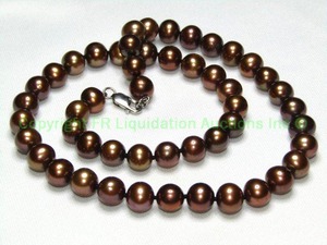 lot 58 image: Sterling silver and bronzecopper color round shape pearl strand. Approx 8mm. AA luster. Marked 925. 18L