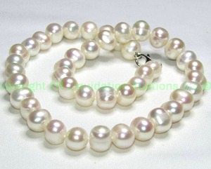 lot 60 image: Sterling silver Off RoundCircle pearl strand. Approx 9-10mm large pearls. Marked 925. 16L