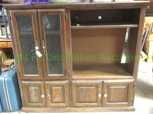 lot 248 image: Red oak wood storage cabinet