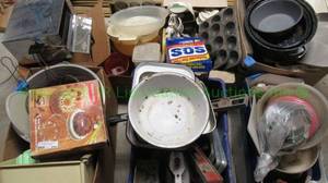 lot 254 image: Assorted pots, pans, dishes and other stuff, generous quantity
