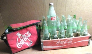lot 275 image: Vintage Coca Cola wood bottle crate and glass bottles plus