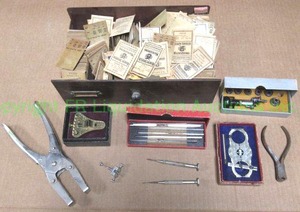 lot 283 image: Precision jewelers tools and assorted watch main springs in packets