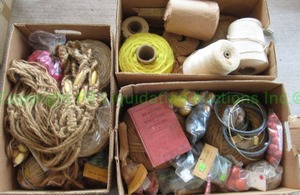 lot 284 image: Macrome supplies including cotton rope rolls, beads and more as shown