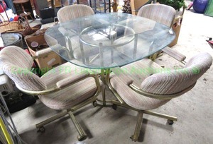 lot 210 image: Retro glass top dining table and matching chairs